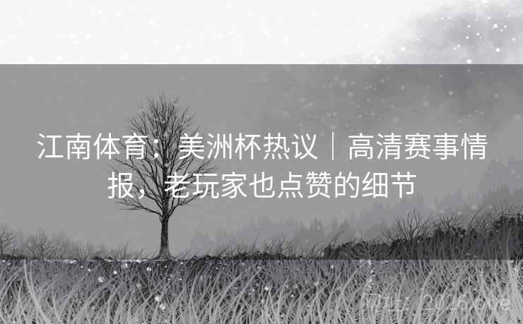 江南体育:美洲杯热议|高清赛事情报,老玩家也点赞的细节